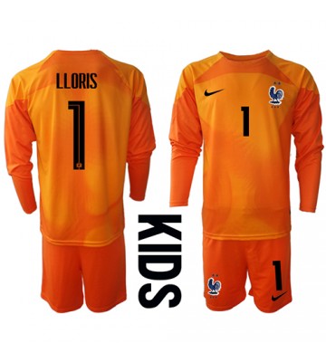 Maillot de foot France Hugo Lloris #1 Gardien de but Domicile enfant Monde 2022 Manche Longue (+ pantalon court)
